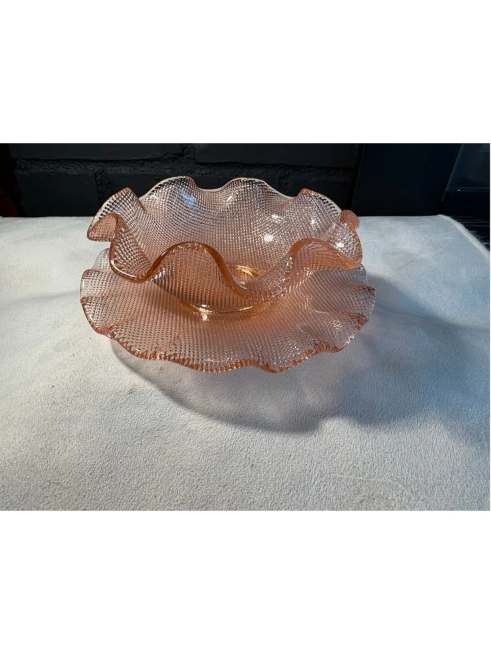 1960s Italian Colony Waffle pink Ruffled Dessert Bowl & Plate Set - set of 2